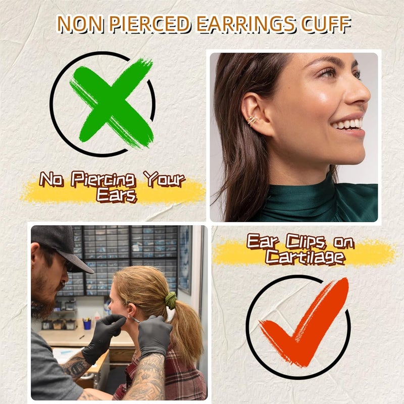 Funsanny Store Gold Ear Cuffs Earrings for Women Non Piercing - Clip on Cartilage Earrings Dainty 14K Gold Sterling Silver Plated Cubic Zirconia Huggie Hoop Earring for Women No Tarnish Trendy Jewelry Set - Image 4